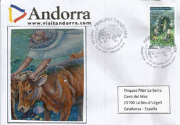 Les Contes Andorrans,année 2017,timbre Haute Faciale Pour Lettre Recommandée,FDC Adressée Espagne, - Cartas & Documentos