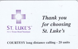 United States, 20 Free Units, Courtesy Of St. Luke's, Home Of Texas Heart Institute, 2 Scans. - Sonstige & Ohne Zuordnung