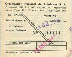 Uruguay - Montevideo 1983 - Organizacion Nacional De Autobuses S.A - Fahrschein N$ 64.00 - Mundo