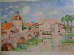 Le Pont De Moret.D'après Alfred Sisley.la Feuille:600 X 450 Mm.Acrylique Sur Papier Par Debeaupuis.1979 - Acryl