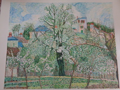 Potager Et Arbres En Fleurs.D'après Camille Pissaro.la Feuille:540 X 470 Mm.Acrylique Sur Papier Par Debeaupuis.1975 - Acryliques