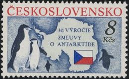 Czechoslovakia / Stamps (1991) 2978: 30th Anniversary Of The Antarctic Treaty (Penguins And Map) Painter: Ivan Schurmann - Fauna Antártica