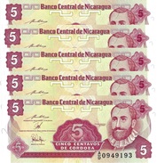 Nicaragua 5 Centavos ND (1990), PREFIX A/D UNC, P-168a, NI462b 5pcs - Nicaragua