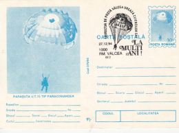 55698- PARACOMANDER UT 15 PARAGLIDER, PARACHUTTING, POSTCARD STATIONERY, 1994, ROMANIA - Fallschirmspringen