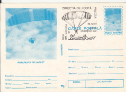 55700- HARLEY PARAGLIDER, PARACHUTTING, POSTCARD STATIONERY, 1994, ROMANIA - Parachutting