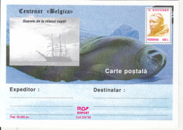 55731- BELGICA ANTARCTIC EXPEDITION, SHIP, SEAL, E. KNUDSEN, POSTCARD STATIONERY, 1998, ROMANIA - Expéditions Antarctiques
