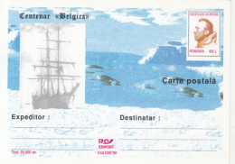 55733- BELGICA ANTARCTIC EXPEDITION, SHIP, WHALE, G. DUFOUR, POSTCARD STATIONERY, 1998, ROMANIA - Spedizioni Antartiche