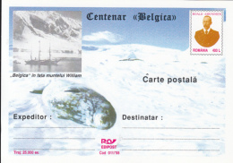 55738- BELGICA ANTARCTIC EXPEDITION, SHIP, SEAL, R. AMUNDSEN, POSTCARD STATIONERY, 1998, ROMANIA - Expéditions Antarctiques