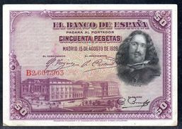 SPAIN 50 PESETAS (15.8.1928) VF P-75b - 50 Pesetas