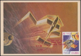 TMA-134 CUBA MAXIM CARD 1986. HABANA. 25 ANIV PRIMER VUELO TRIPULADO AL COSMOS. ASTRONAUTICA. - Maximumkarten