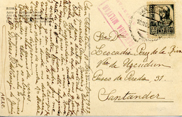 1937 " Postal De San Sebastian A Santander " Censura - Marques De Censures Nationalistes