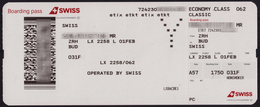 2017 SWISS Boarding Pass - HUNGARY SWITZERLAND - Budapest Zürich - Boarding Passes