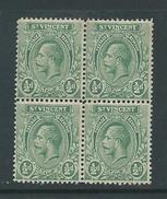 St Vincent 1913 KGV 1/2d Green MNH Block Of 4 - St.Vincent (...-1979)