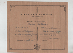 Ecole Sainte Chantal Cherbourg 1948 Diplôme Ecolivet - Diplomas Y Calificaciones Escolares