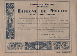 Institution Guérard Coutances Diplôme De Mérite 1944 1945 Soeur Marie Joseph  Ecolivet - Diplômes & Bulletins Scolaires