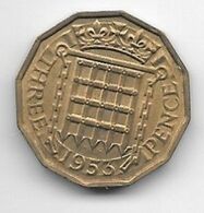 Great Britain 3 Pence 1953  Km 886  Xf+/ms60 - F. 3 Pence