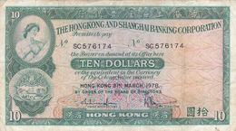 HONG KONG 10 DOLLARS 1978 P-182h F-VF - Hong Kong