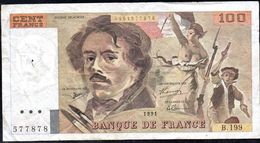 FRANCE 100 FRANCS 1991 VG-F P-154f - 100 F 1978-1995 ''Delacroix''