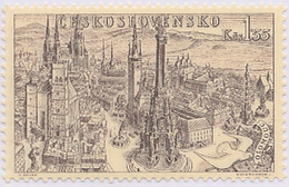 Czechoslovakia / Stamps (1955) L0038 (Air Mail Stamp): City Olomouc (city, Church, Astr. Clock); Painter: Cyril Bouda - Posta Aerea