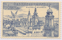 Czechoslovakia / Stamps (1955) L0039 (Air Mail Stamp): City Banska Bystrica (city, Church); Painter: J. Svengsbir - Corréo Aéreo