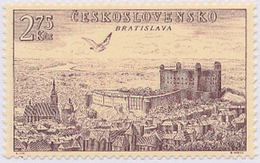 Czechoslovakia / Stamps (1955) L0040 (Air Mail Stamp): City Bratislava (castle, City, Church); Painter: Karel Vik - Poste Aérienne