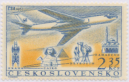 Czechoslovakia / Stamps (1957) L0043 (Air Mail Stamp): CSA 1957 (TU 104, Cairo, Beyrouth, Damascus); Painter: F. Hudecek - Airmail