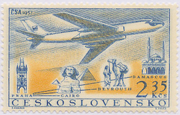 Czechoslovakia / Stamps (1957) L0043 (Air Mail Stamp): CSA 1957 (TU 104, Cairo, Beyrouth, Damascus); Painter: F. Hudecek - Corréo Aéreo