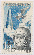 Czechoslovakia / Stamps (1961) L0049 (Air Mail Stamp): Yuri Alekseyevich Gagarin (1934-1968); Painter: Cyril Bouda - Corréo Aéreo