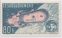 Czechoslovakia / Stamps (1963) L0054 (Air Mail Stamp): Vostok 5, Valery Bykovsky (1934); Painter: F. Hudecek - Airmail