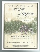 étiquette Vin  Chteau Tour D'argon 1992 Bergerac - Bergerac