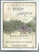 étiquette Vin  Chateau Tour D'argon 1992 Bergerac  3litres Jéroboam Ou Double Magnum - Bergerac