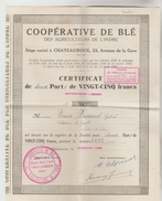 ACTION COOPERATIVE DE BLE AGRICULTEURS DE L'INDRE N°7627 + CARTE SYNDIQUE (vierge) - A - C