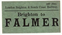 Railway Luggage Label LBSCR Brighton To Falmer London Brighton & South Coast - Chemin De Fer