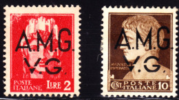 Italy 1945 AMG VG Overprint, 2 Examples With Broken "V.G." Scott 1LN5,1LN7A. MH. - Altri & Non Classificati