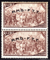 Italy 1948 AMG Trieste 8L Palermo Uprising Pair With Top Stamp Missing Period After "F". Scott 22. MNH. - Altri & Non Classificati