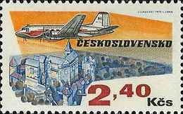 Czechoslovakia / Stamps (1973) L0078 (Air Mail Stamp): Cz. Airlines (IL 14, Castle Pernstejn); Painter: J. Lukavsky - Luchtpost