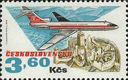 Czechoslovakia / Stamps (1973) L0079 (Air Mail Stamp): Cz. Airlines (TU 154, Castle Trencin); Painter: J. Lukavsky - Luchtpost