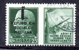 XP2263 - REPUBBLICA SOCIALE RSI , Propaganda Guerra 25 Cent Usato  "armi E Cuori ..." - War Propaganda