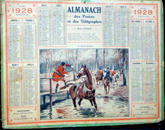 CALENDRIER ALMANACH DES POSTES PTT 1928  LE CHEVAL PEUREUX   POSTES ET TELECOMMUNICATION - Tamaño Grande : 1921-40