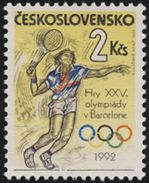 Czechoslovakia / Stamps (1992) 3007: Summer Olympic Games 1992 Barcelona (tennis Player); Painter: Robert Jankovic - Tennis