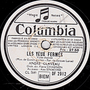 78 T.- 25 Cm - état B -  ANDRE CLAVEAU - LES YEUX FERMES - TOUT EN FLANANT - 78 T - Discos Para Fonógrafos