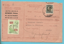 401 Op Ontvangkaart (Carte-recepisse) Met Stempel BRUXELLES, Met Firmaperforatie (perfin) "MF" Imprimerie MYNCKE - 1934-1935 Leopold III