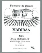 étiquette Vin  Domine De Bassail 1985 Alfred Berdoulet à Viella 32  Gers - Madiran