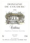 étiquette Vin Domaine De Couderc Corbières 1998  René Herpe Vigneron - Vin De Pays D'Oc