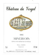 étiquette Vin  Chateau Du Vergel Minervois 1993  Paul Herpe - Vin De Pays D'Oc