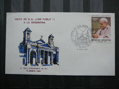 Argentina FDC 1987 # Visit Pope John Paul II. PAPA J. Paulius. Giovanni Paolo II. Juan  Pablo II. C.del Uruguay - Cristianesimo