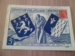 Carte Postale Numérotée  Lyon Exposition Philatélique Lyon à Brest  22 Au 30 Mai 1943 Avec Le N°547 Seul + Cachets TB - 1938-42 Mercurio
