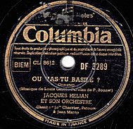 78 T.- 25 Cm - état B -  JACQUES HEIAN - OU VAS-TU BASILE ? - JOYEUX CARILLON - 78 T - Discos Para Fonógrafos