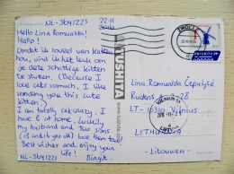 Post Card From Netherlands To Lithuania 2016 Mill Windmill Cat - Lettres & Documents