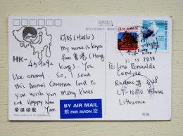 Post Card From Hong Kong To Lithuania 2016 Bird Sea Eagle Animal Goat - Briefe U. Dokumente